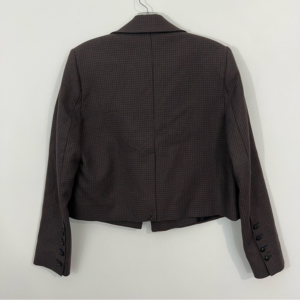 Zara Plaid Brown Cropped Blazer Jacket Houndstooth Size Small - Picture 5 of 8